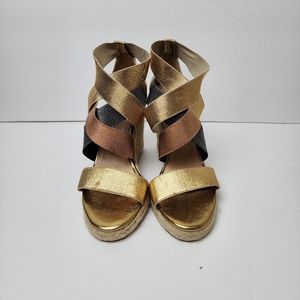 Castaner Gold and Black Wedges